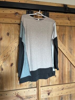 Lily Colorblock Long Sleeve Tunic in Beige, Gray, Black